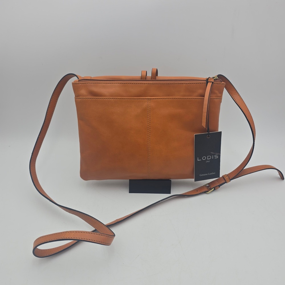 Lodis 1965 Tan Cognac Genuine Leather Foldover Crossbody Bag Flap Purse